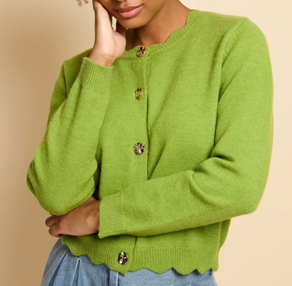 Scallop Neck Cardi with gold button detail