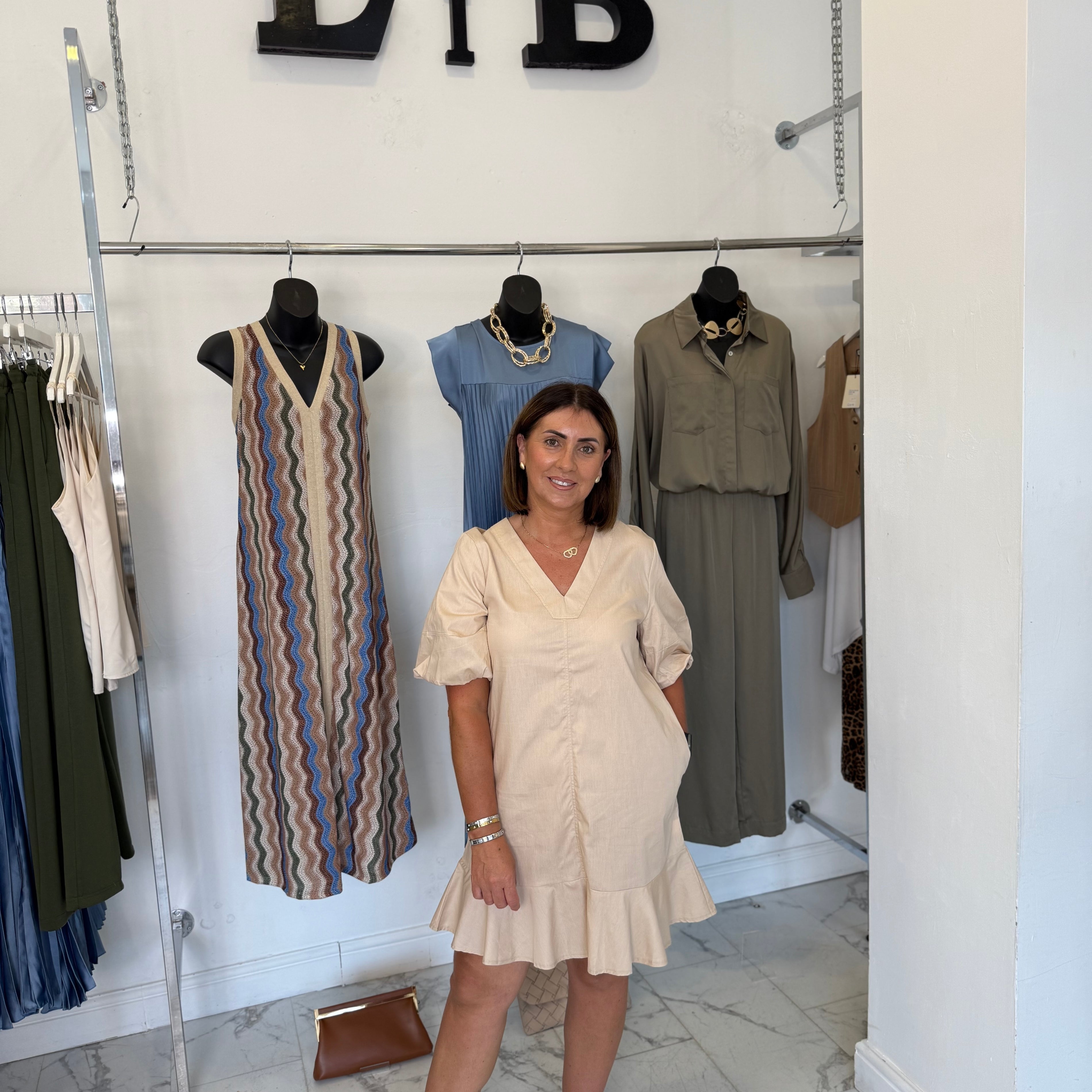 “Jamie” Beige Drop Waist Dress
