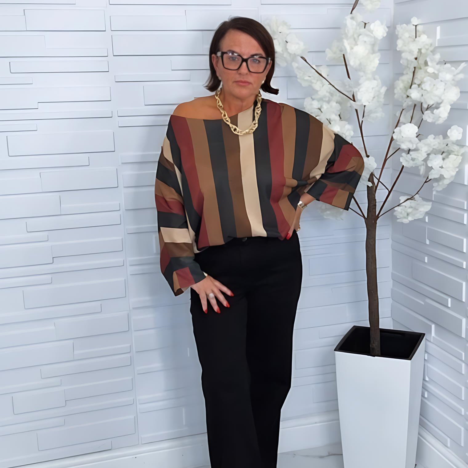 Metallic Fine Knit Stripe Top