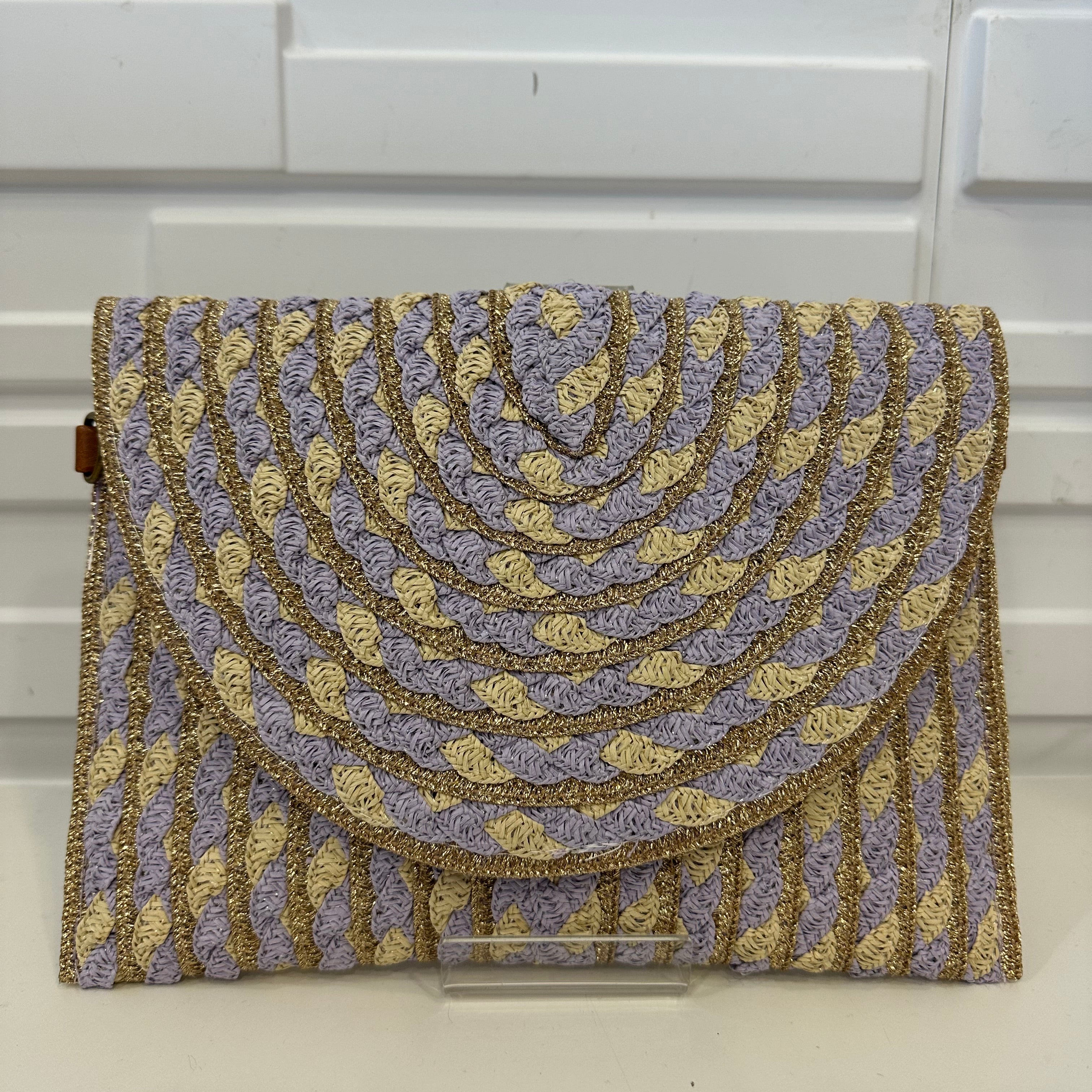 Straw Clutch With Wrist Strap