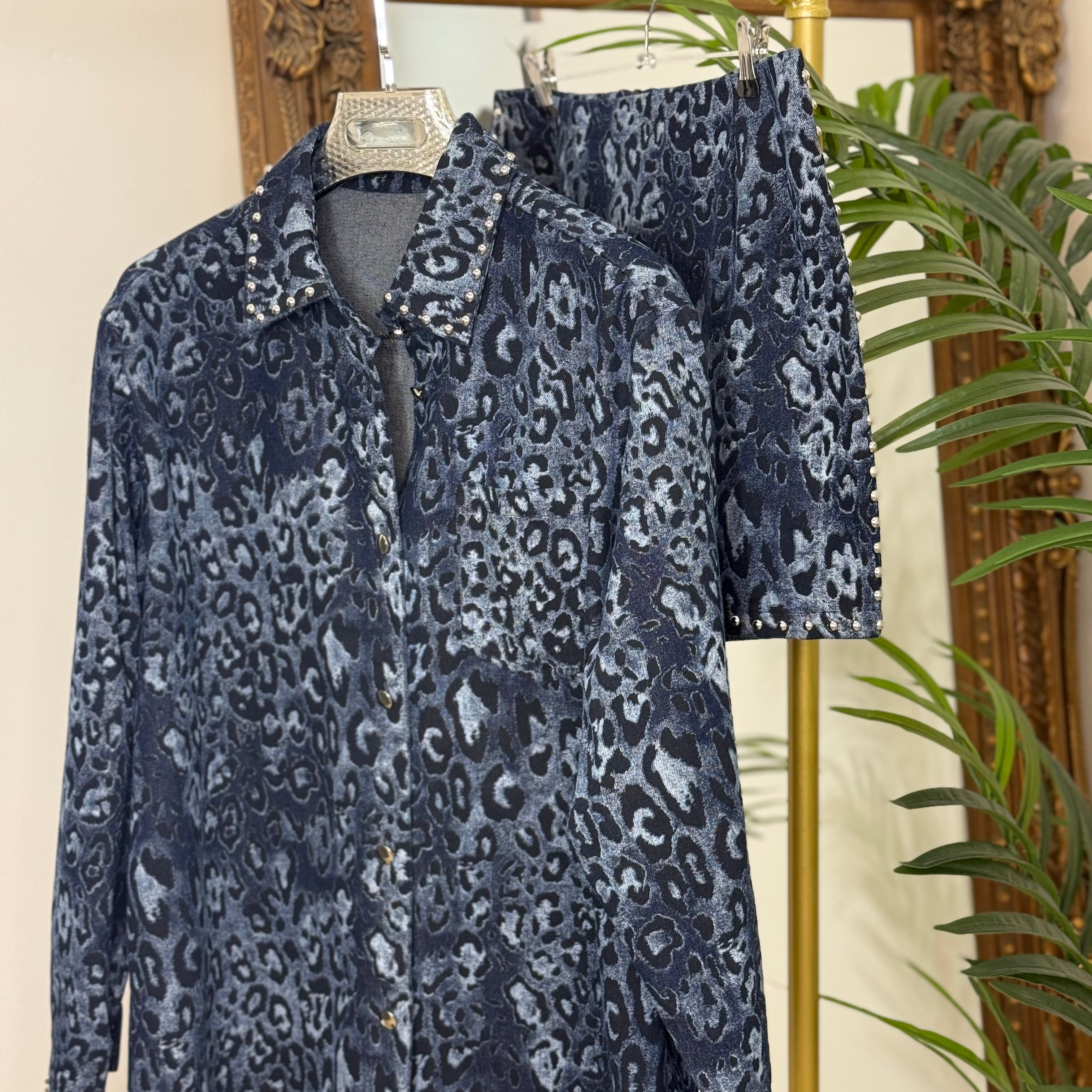 “Beth” Blue Leopard SHACKET with Stud Detail