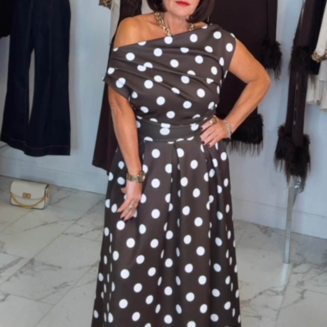 “Mandy” Polka Dot Dress - Brown