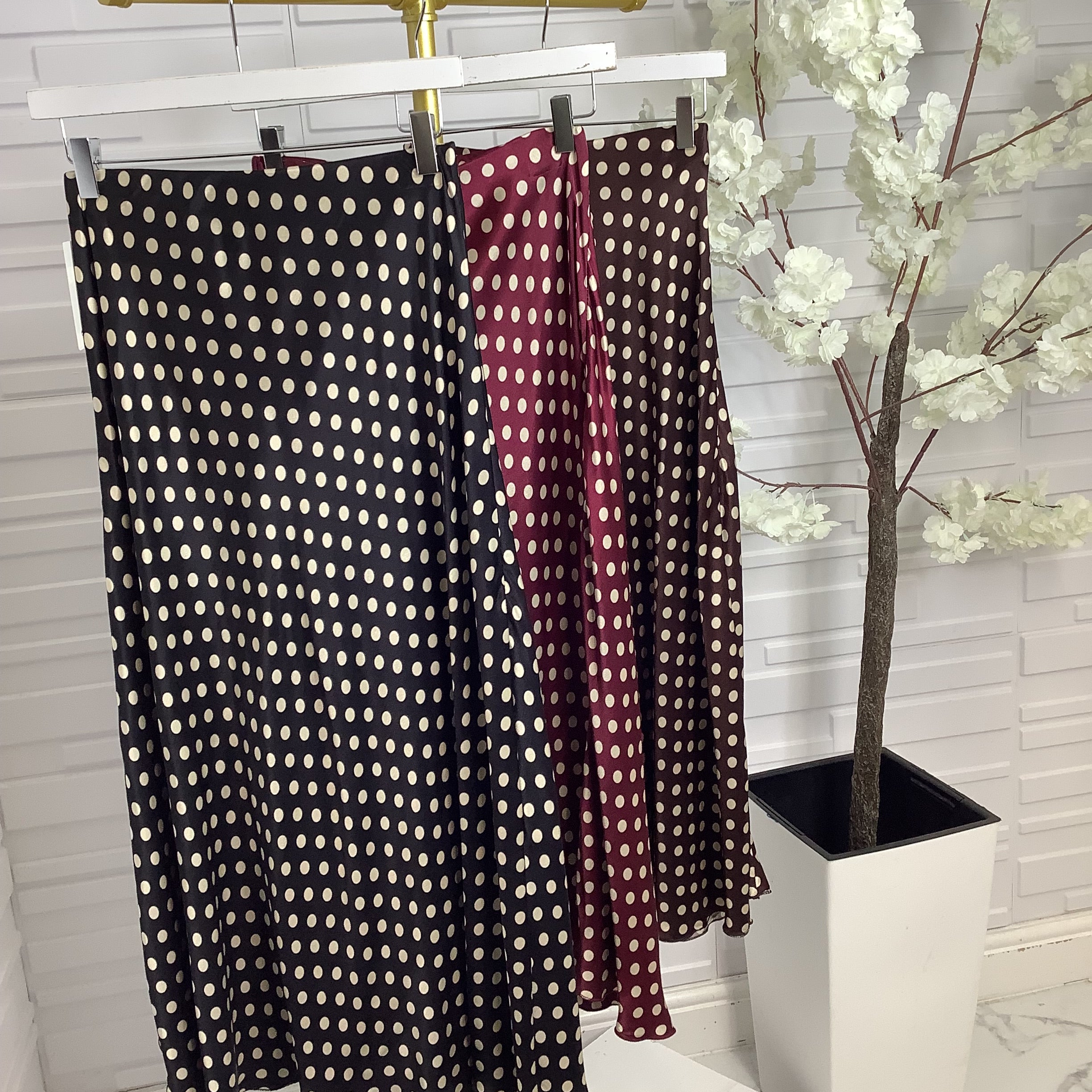 “Luna” Polka Dot Satin Bais Skirt