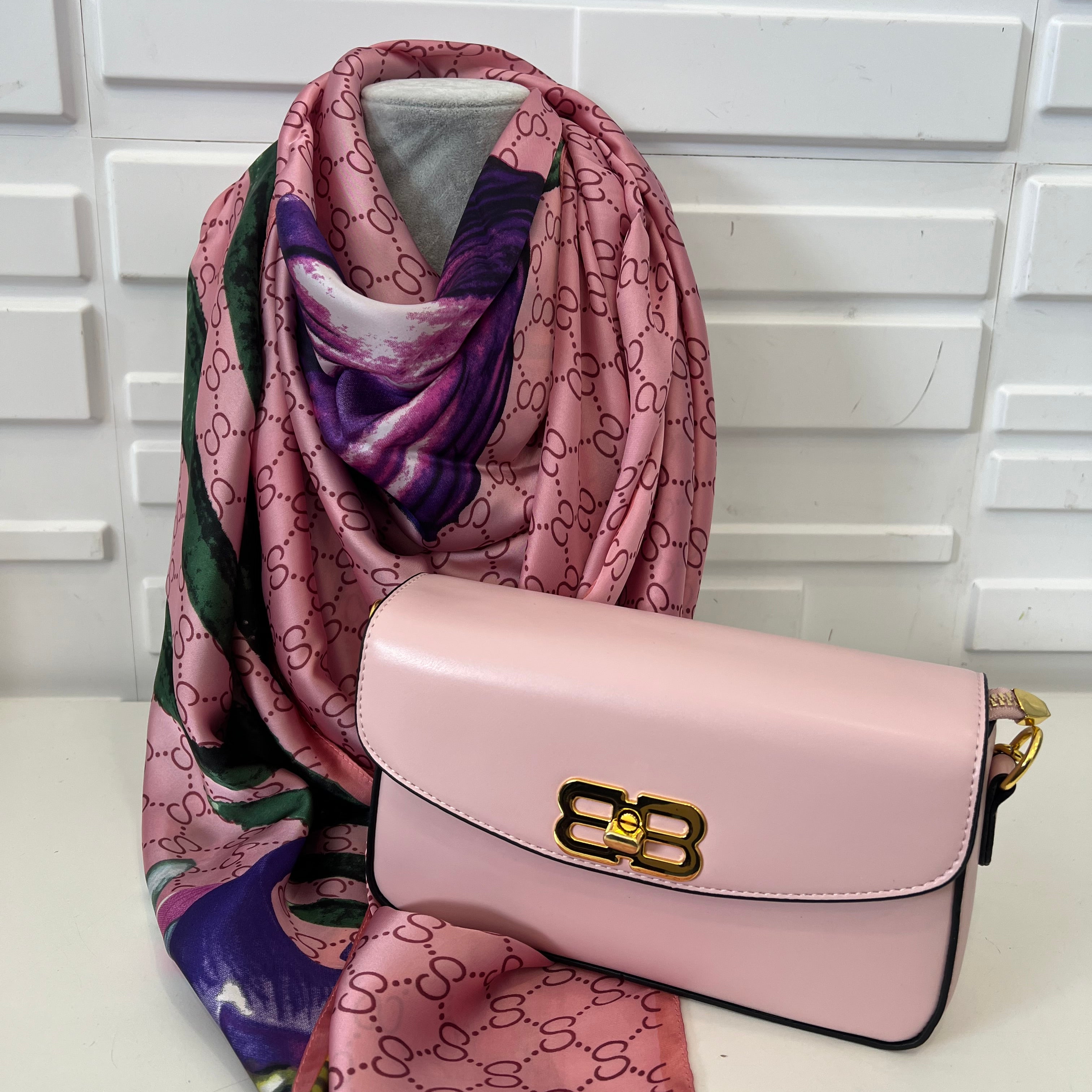 Mixed Pink Silk Feel Scarf