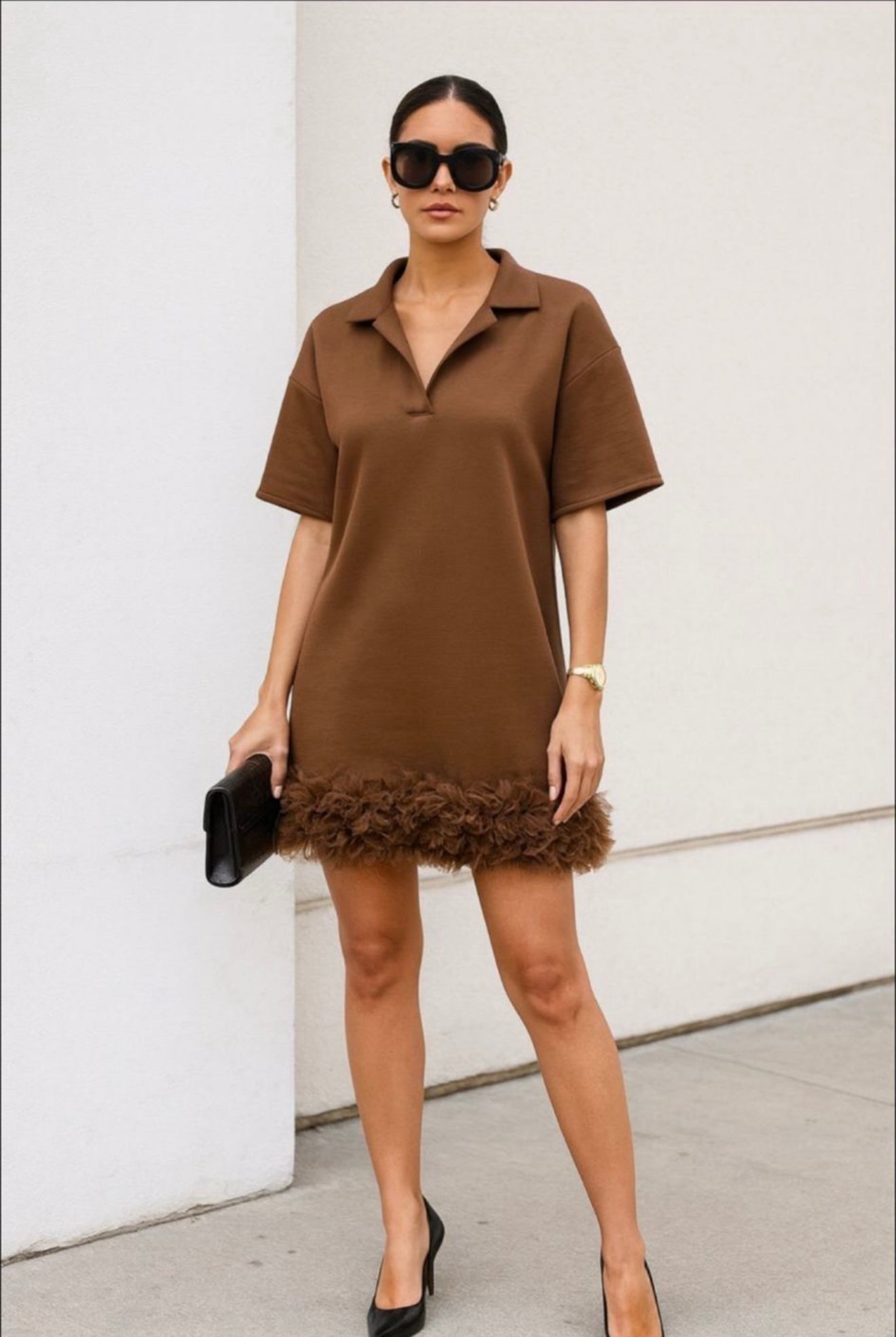 “Nicole” Shift Dress with Tuille Hem Detail