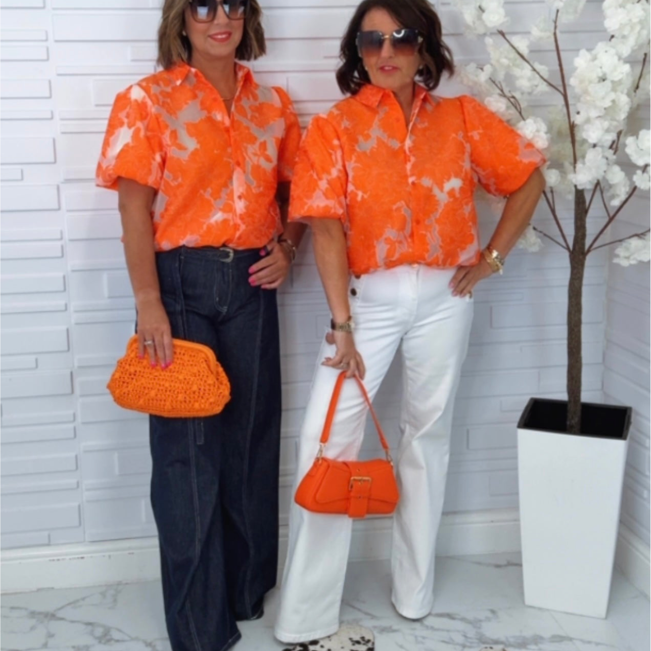 “Olivia” Orange & Sheer Shirt