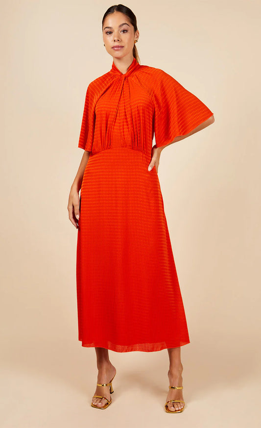 “Letitia” Orange Twist Neck Dress