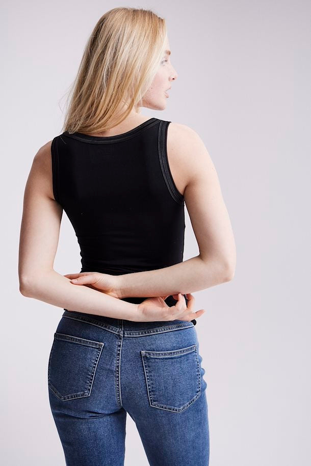 Ichi Black Vest Satin Trim