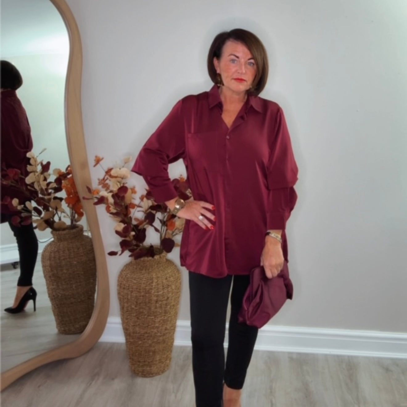 “Lois” Satin Shirt with Lace Back Detail