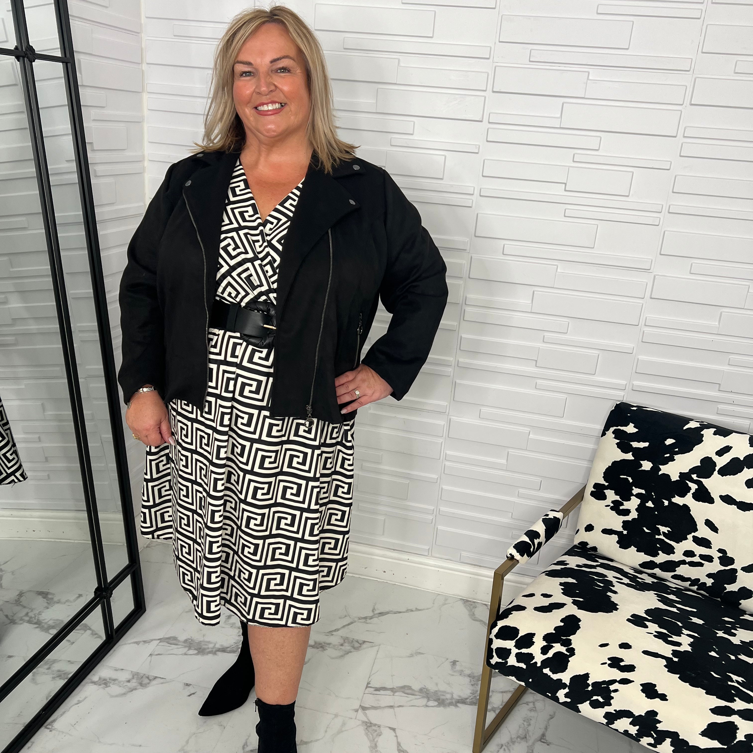 “Love Your Curves” Black Suedette Biker Jacket