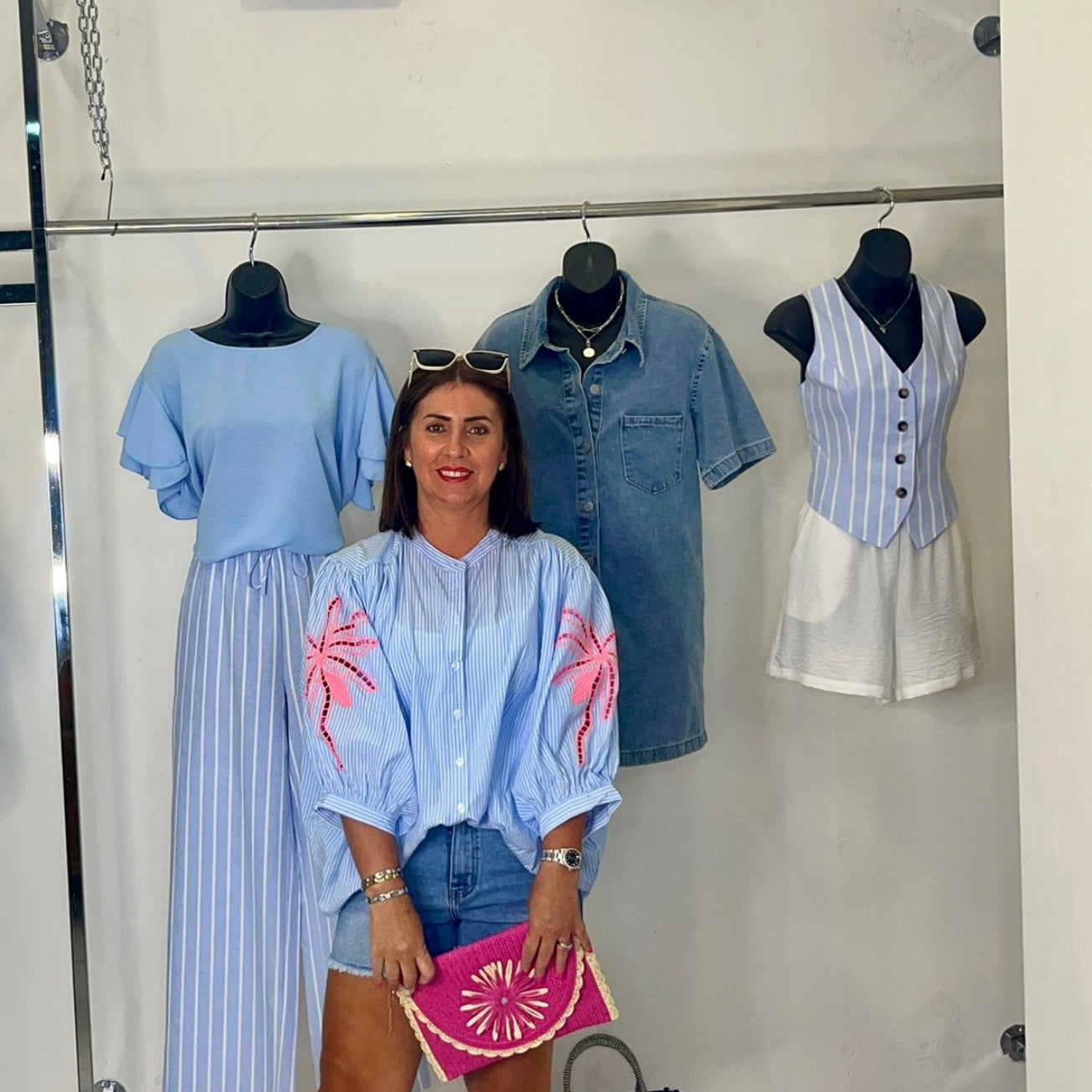 “Paulette” Gingham Shirt with Pam Tree Detail