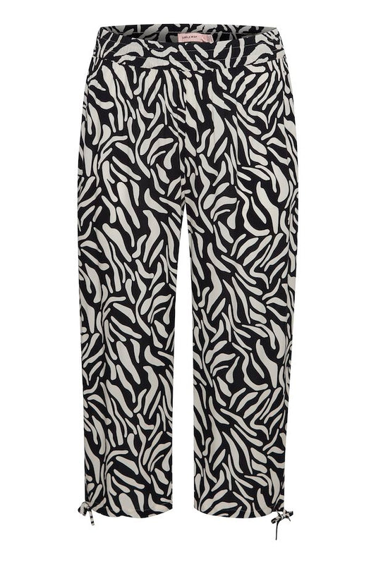 Black and White Print Elastic Waist Trouser By Simple Wish