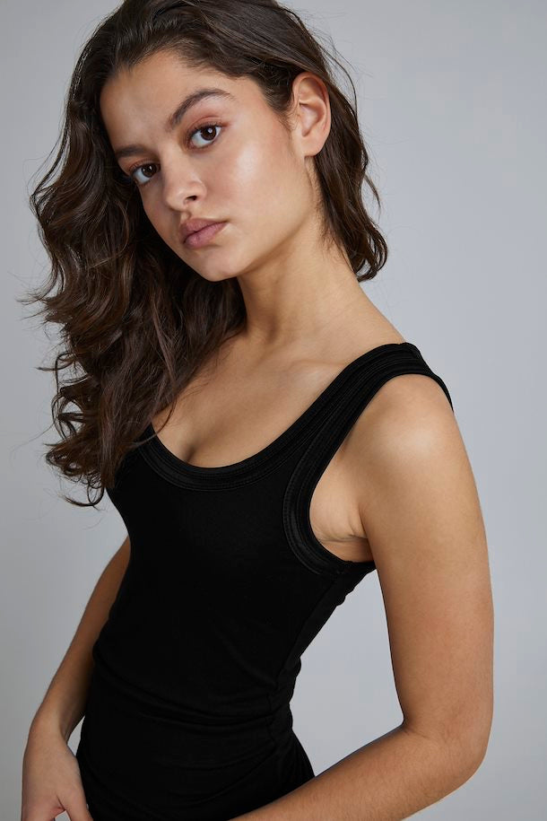 Ichi Black Vest Satin Trim