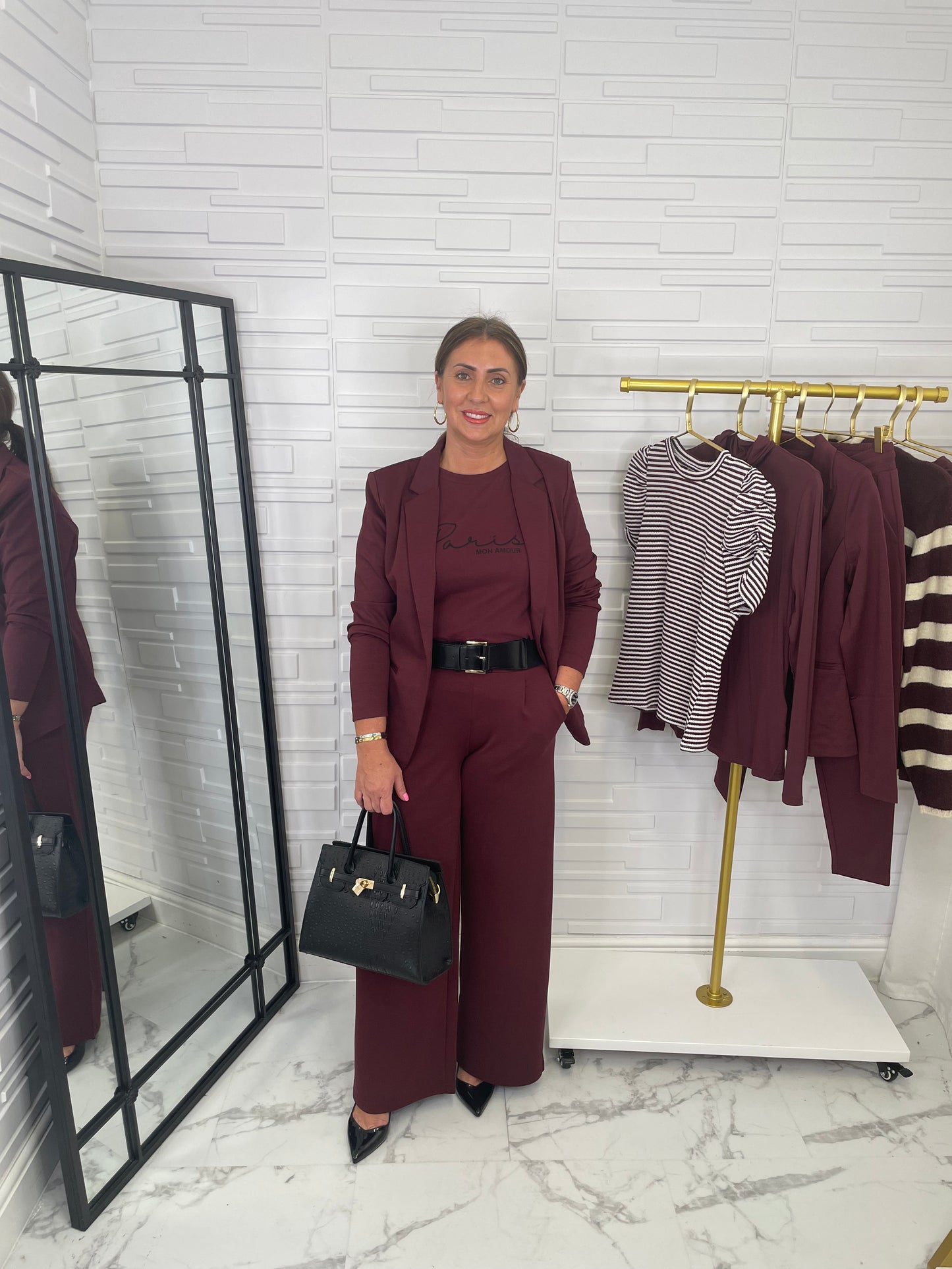 Ichi Wine Wide Leg Trousers