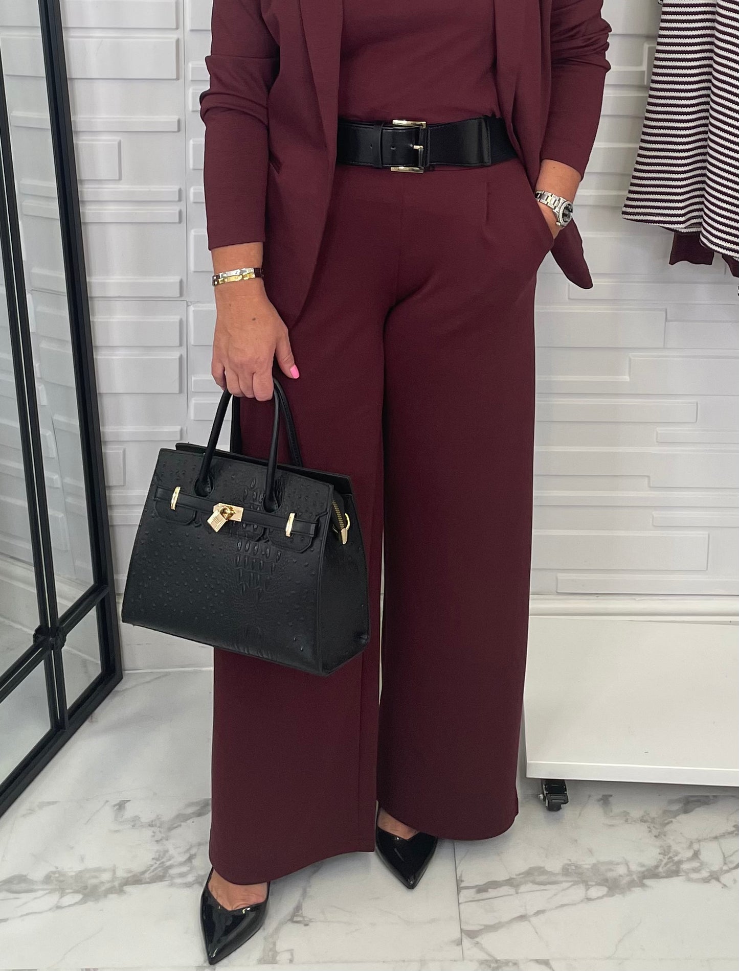 Ichi Wine Wide Leg Trousers