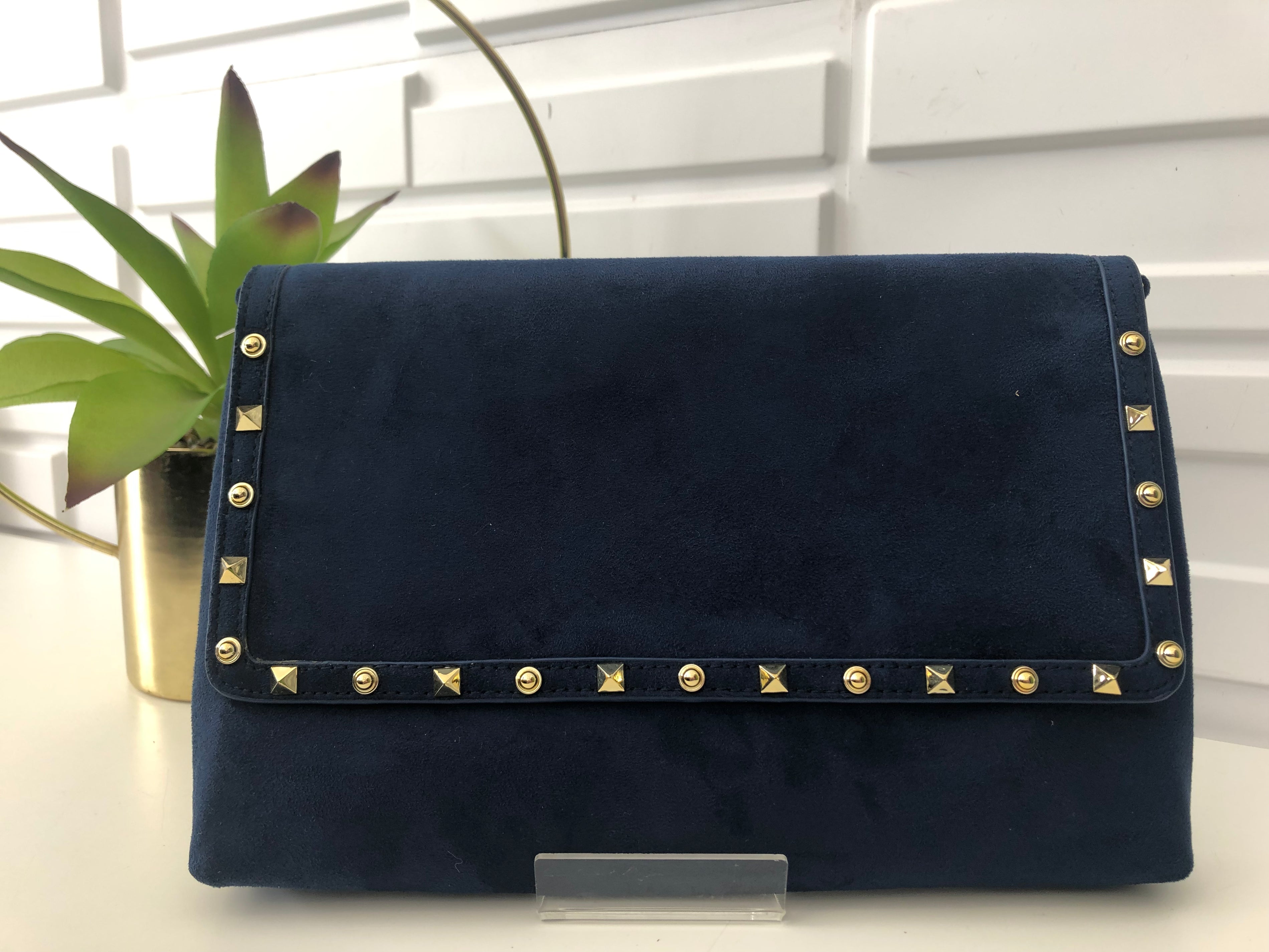 Navy & Gold Studded Clutch