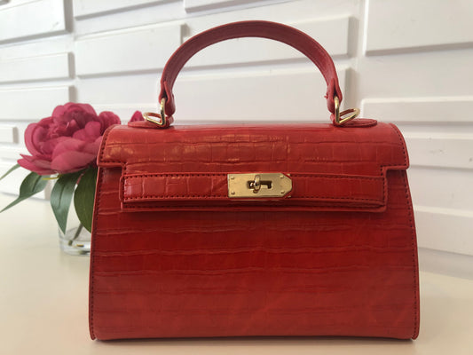 “Ally” Coral/Red Handbag (with crossbody strap)