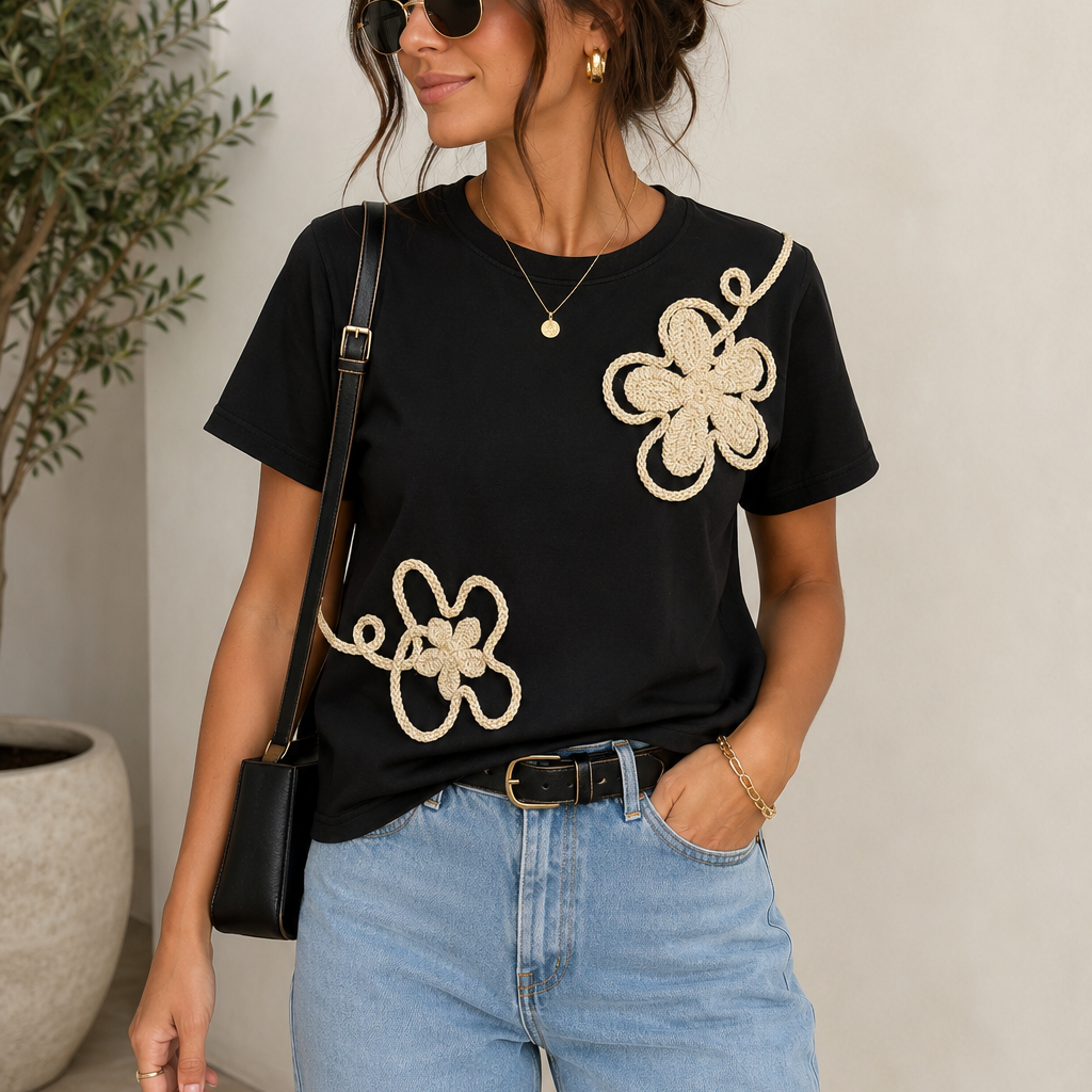 Holly-Floral Crochet Appliqué Tee