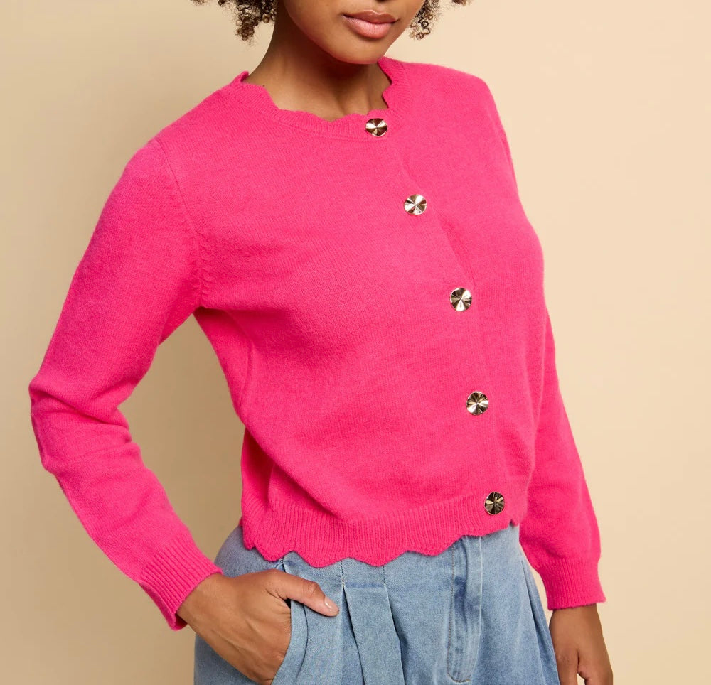 Scallop Neck Cardi with gold button detail