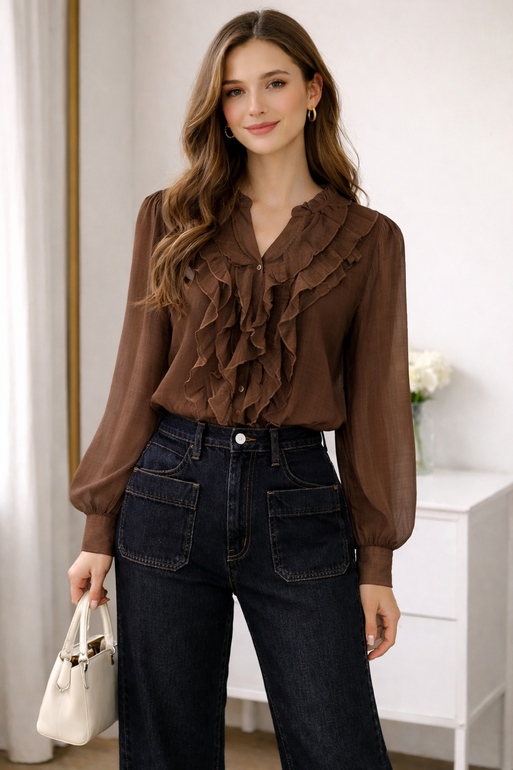 Perrie - Ruffle Semi Sheer Top