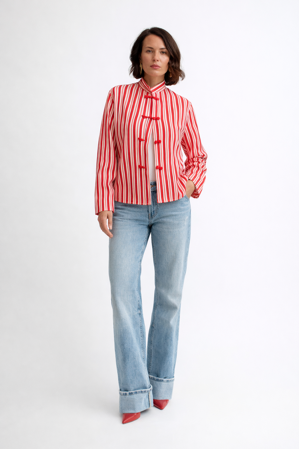 Saskia - Striped Jacket with Button Detail