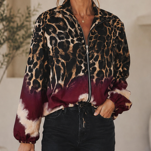 Lori Leopard Satin Bomber