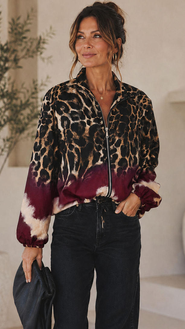 Lori Leopard Satin Bomber