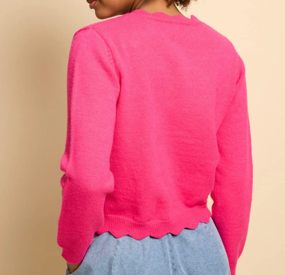 Scallop Neck Cardi with gold button detail
