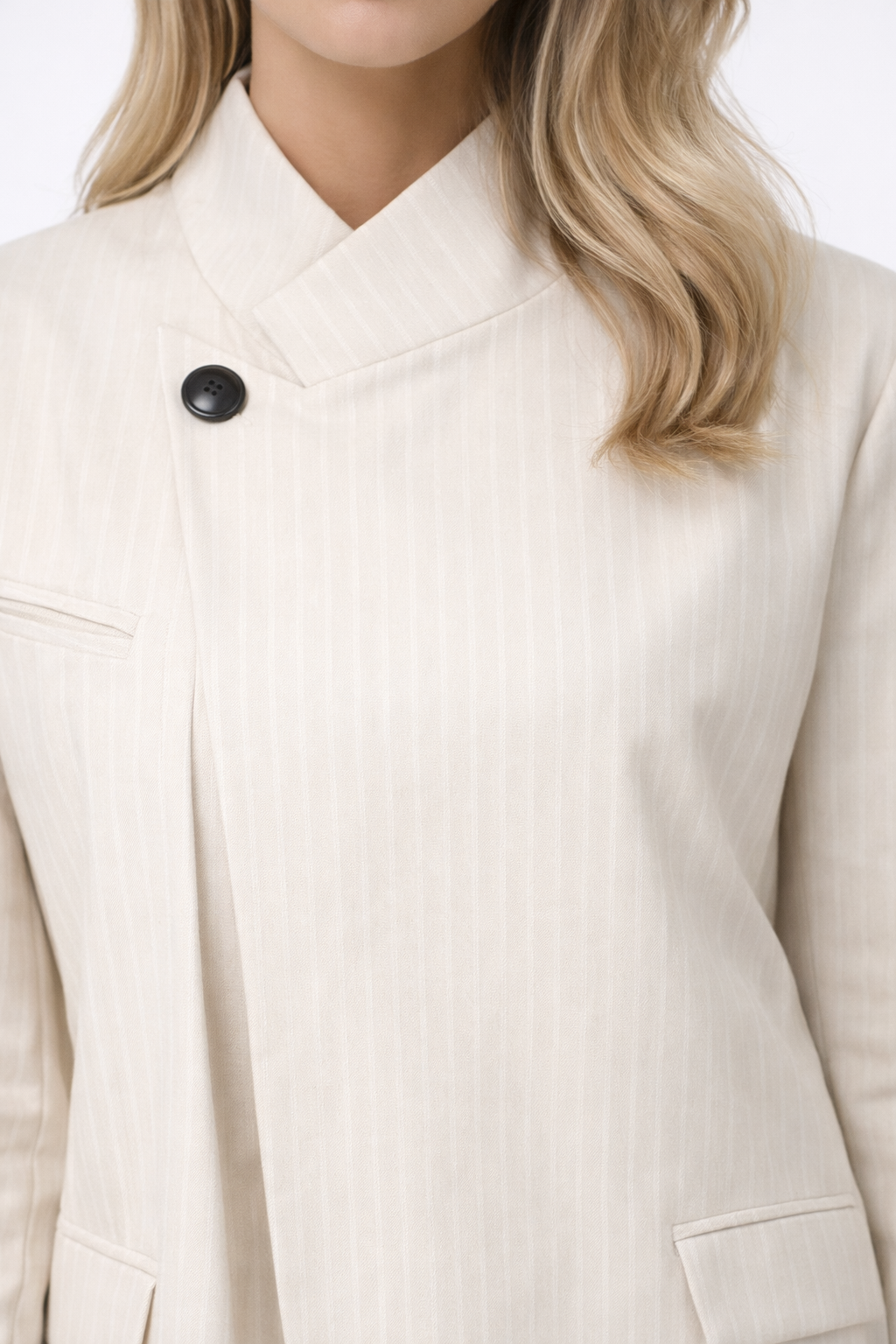 Leona - Funnel Neck Pinstripe Jacket