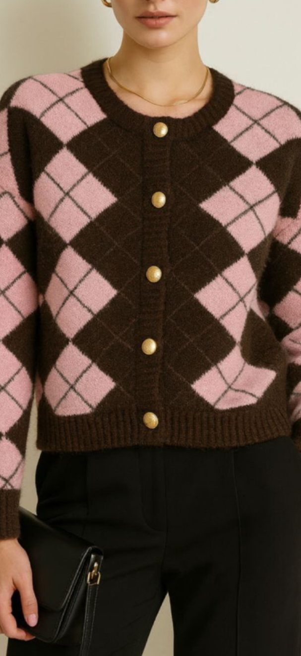 Argyle Knit Button Cardigan
