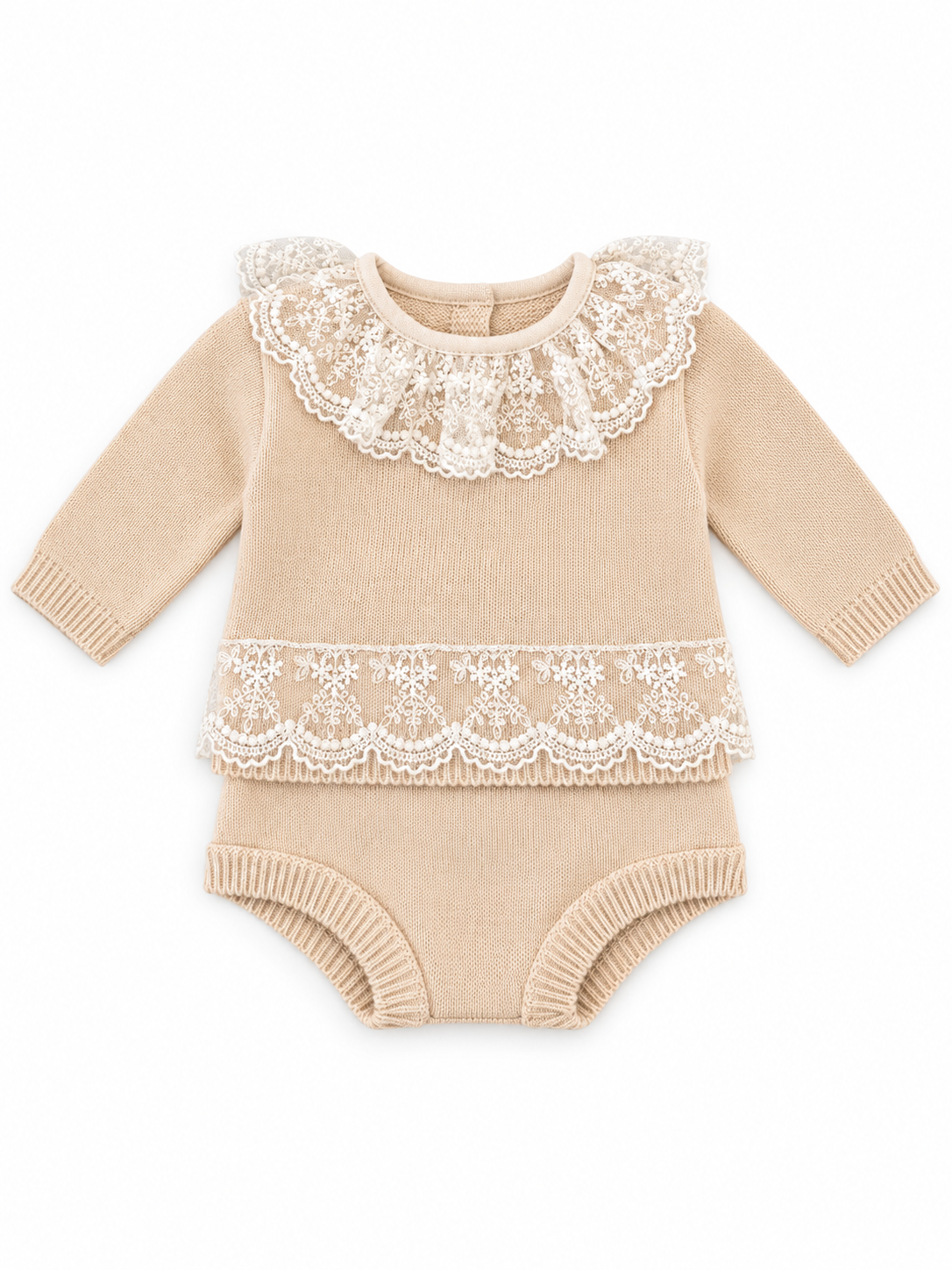 Biscuit Knitted 2pc with Lace Detail