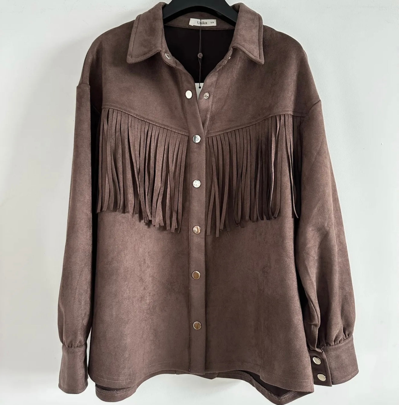“Freya” Brown Suede Fringe SHACKET