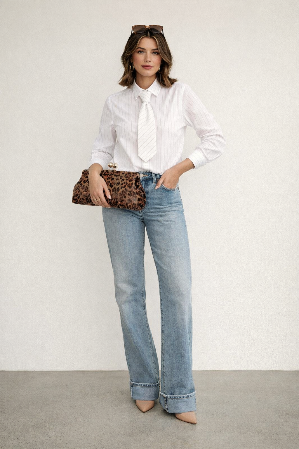 Emma - White Stripe Shirt & Tie