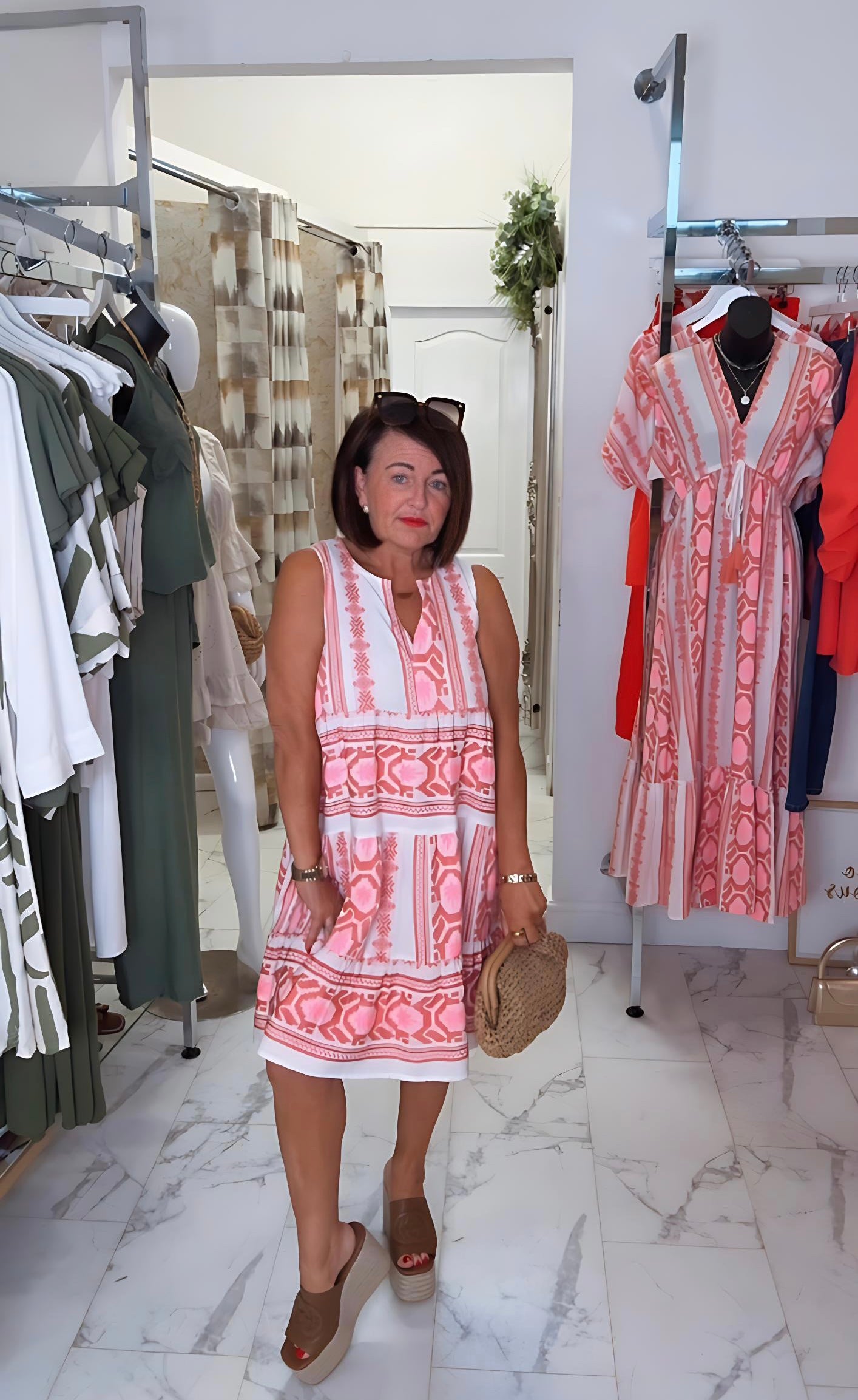 “Petra” Pink Jacquard Tiered Dress