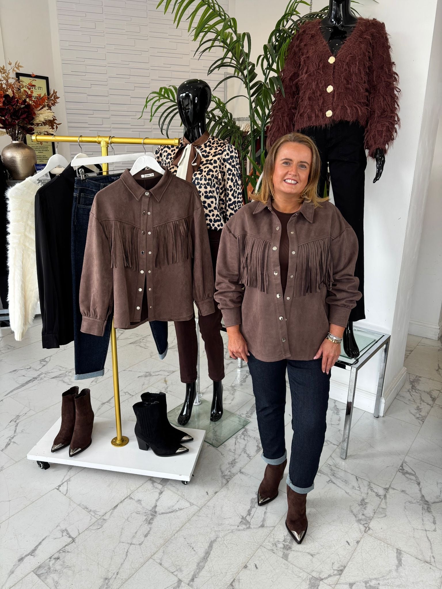 “Freya” Brown Suede Fringe SHACKET