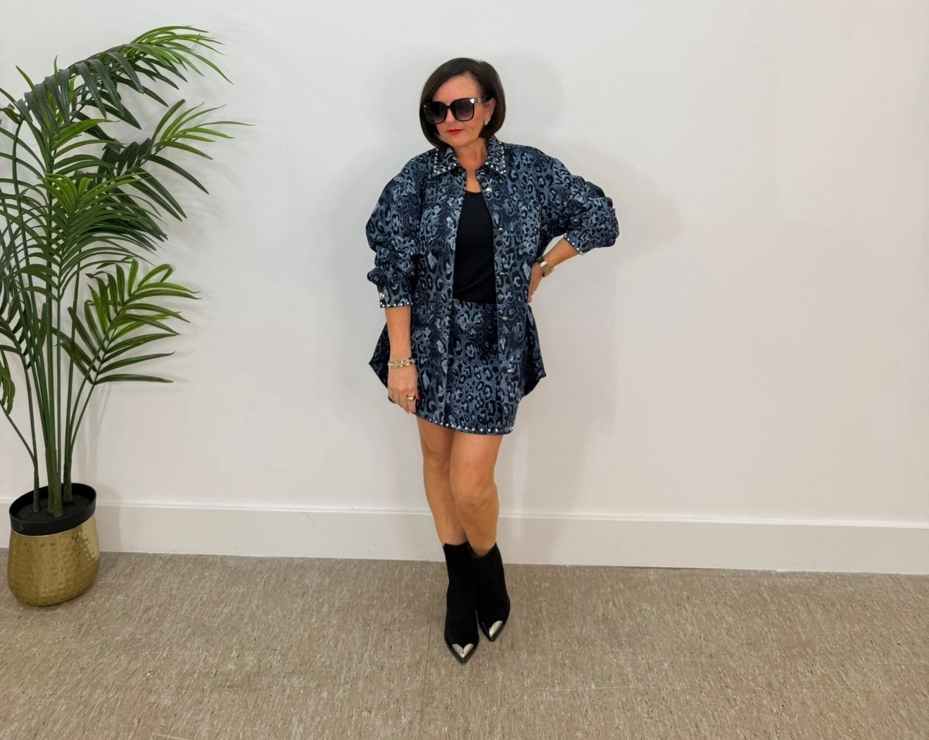 “Beth” Blue Leopard SHACKET with Stud Detail