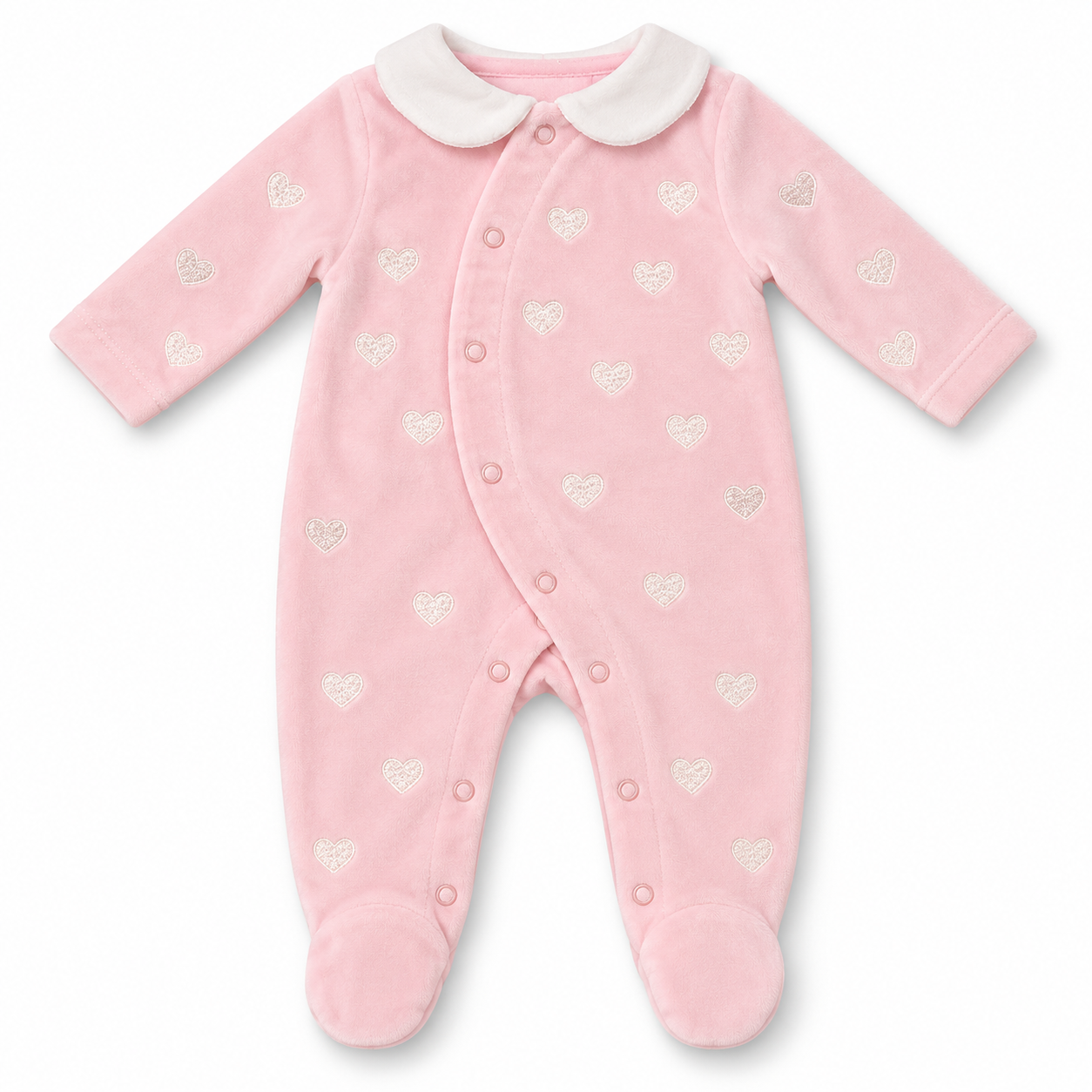 Pink Heart Velour Sleepsuit