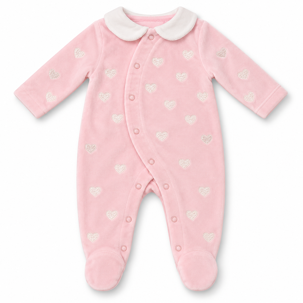 Pink Heart Velour Sleepsuit