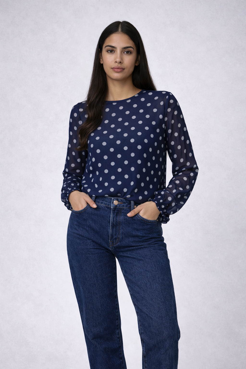 Jane - Polka Dot Mesh Top