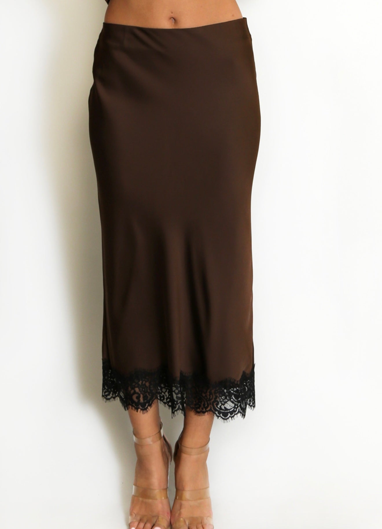 “Evie” Satin with Lace Trim Skirt