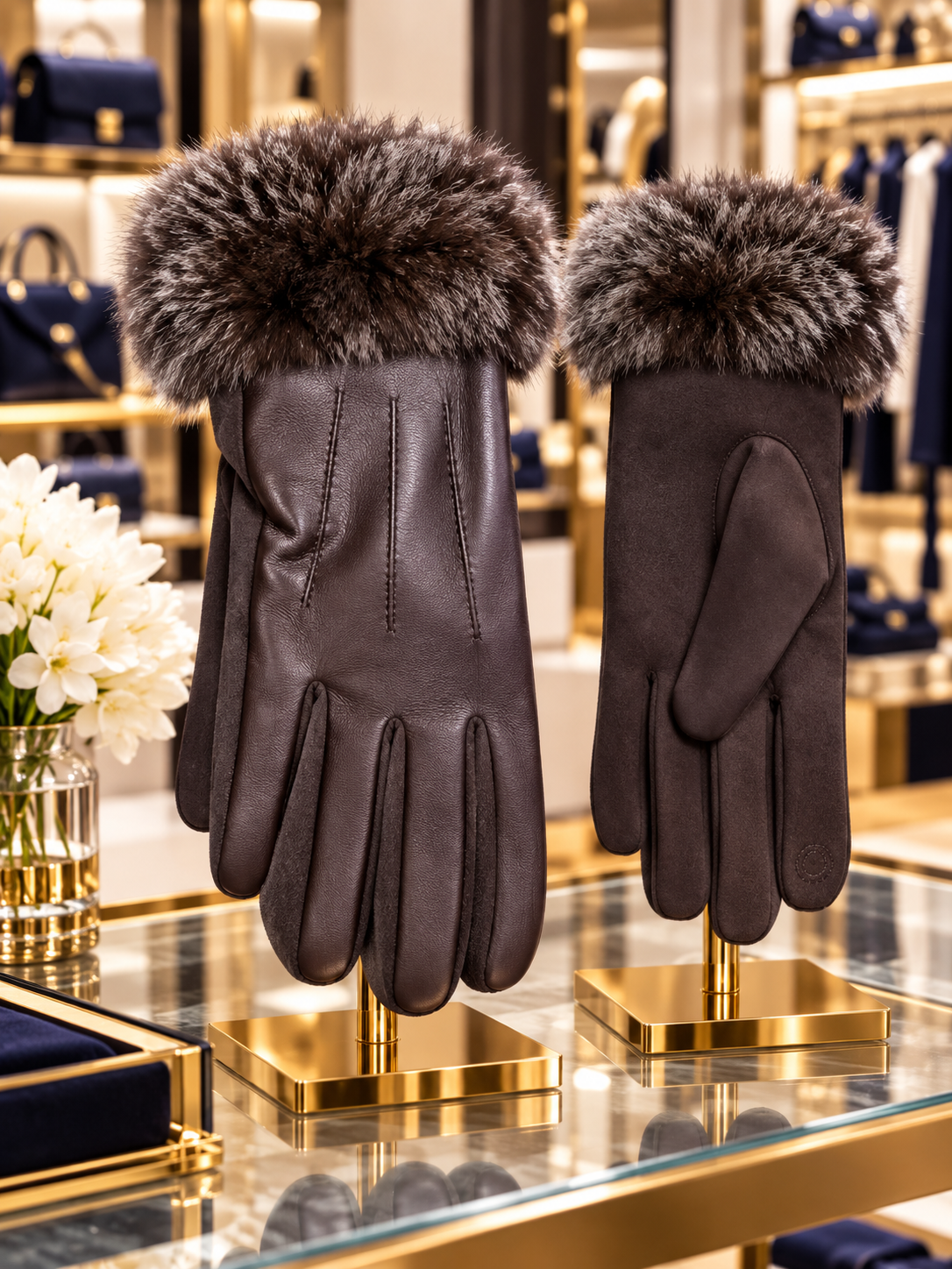 Faux Leather Fur-Trim Gloves