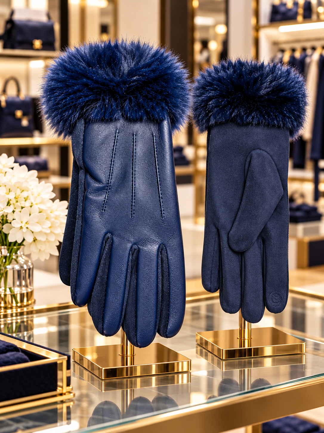 Faux Leather Fur-Trim Gloves