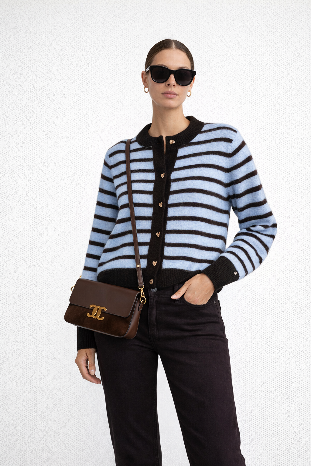 Striped Heart Button Cardigan