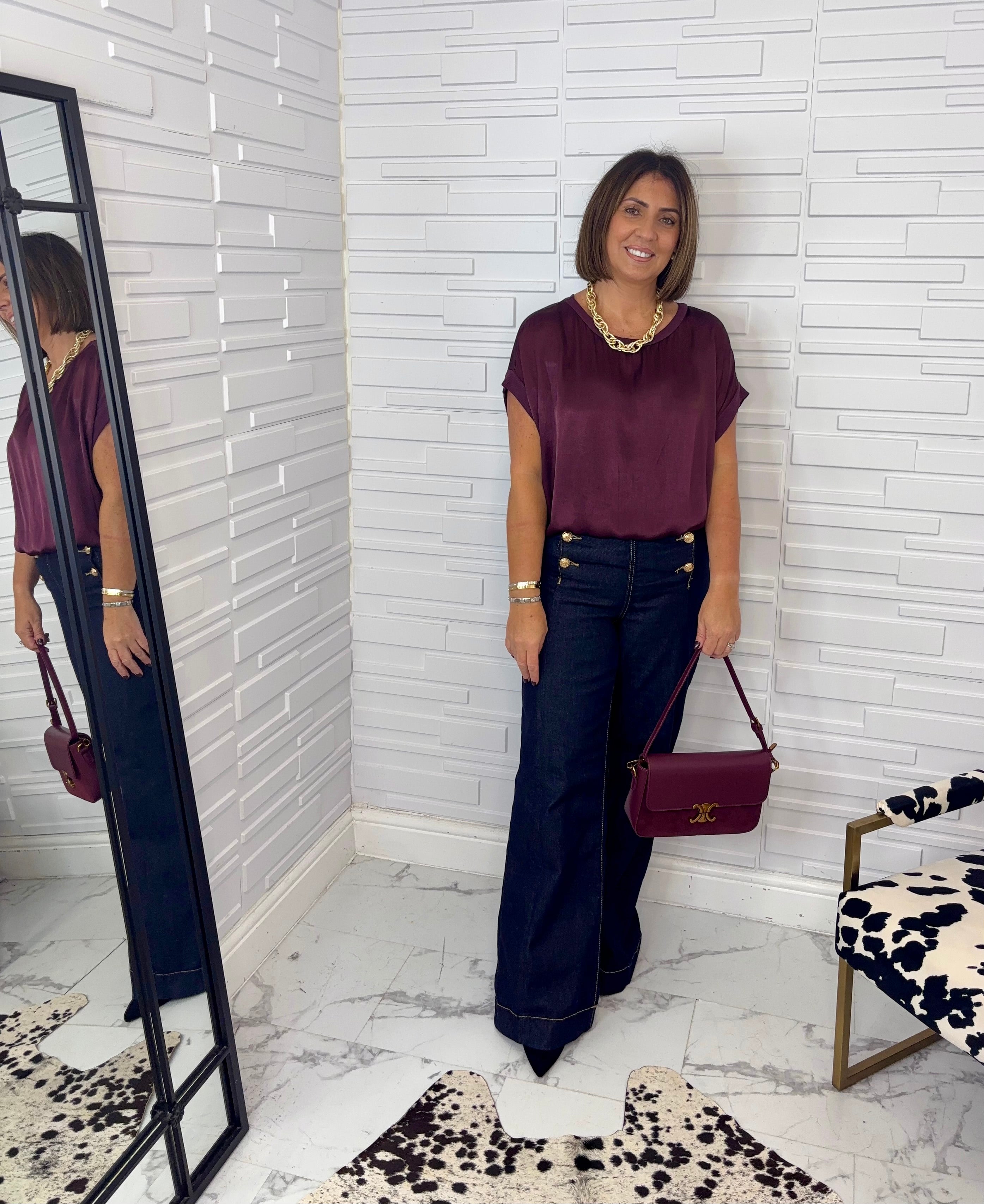 “Shellie” Satin Top with Rib Trimming