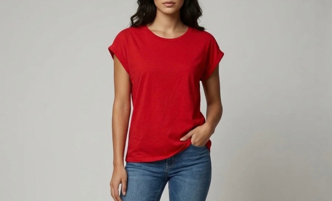 Oversized Red Tee with Turn Up Sleeves