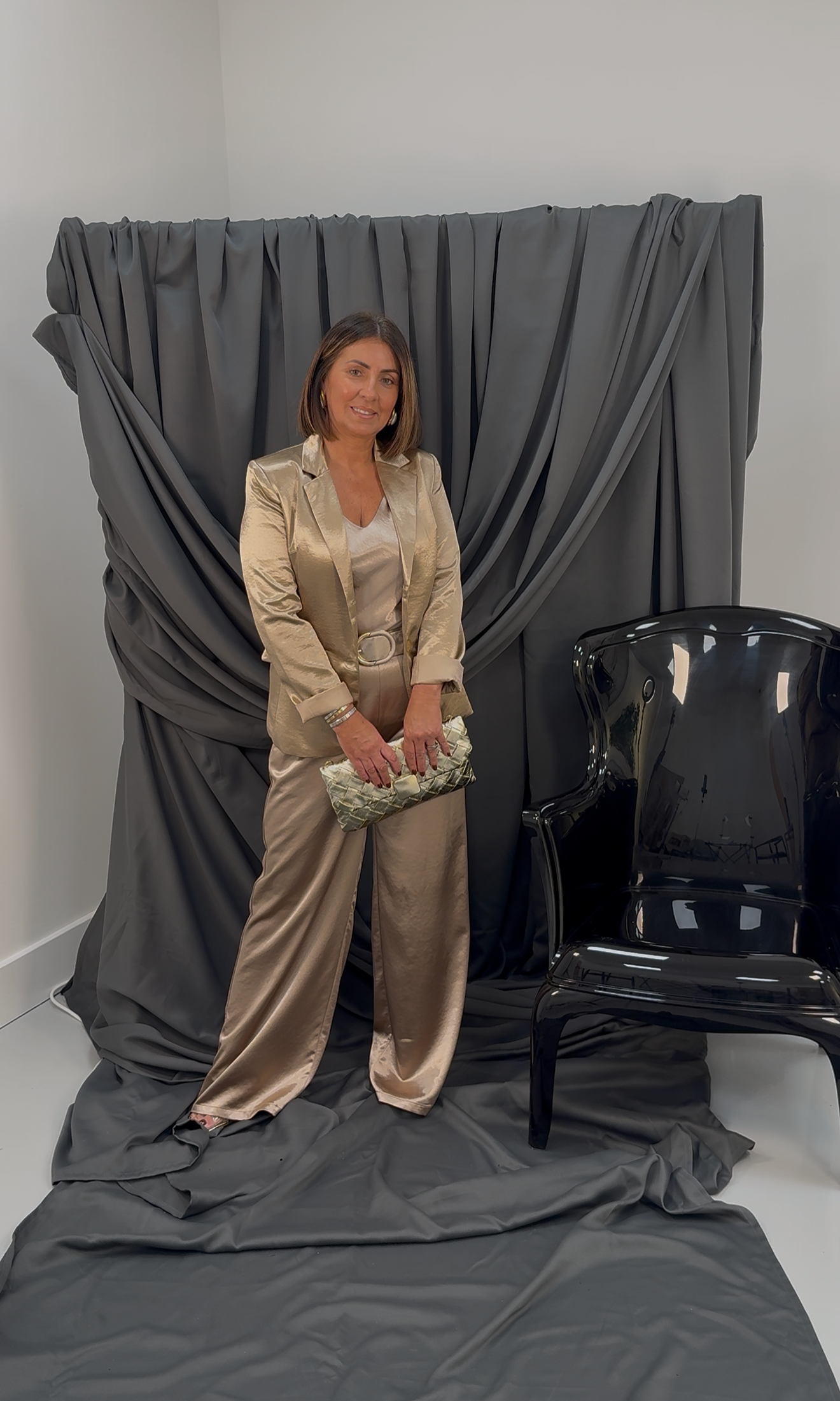 “Fiona” Gold Satin Blazer