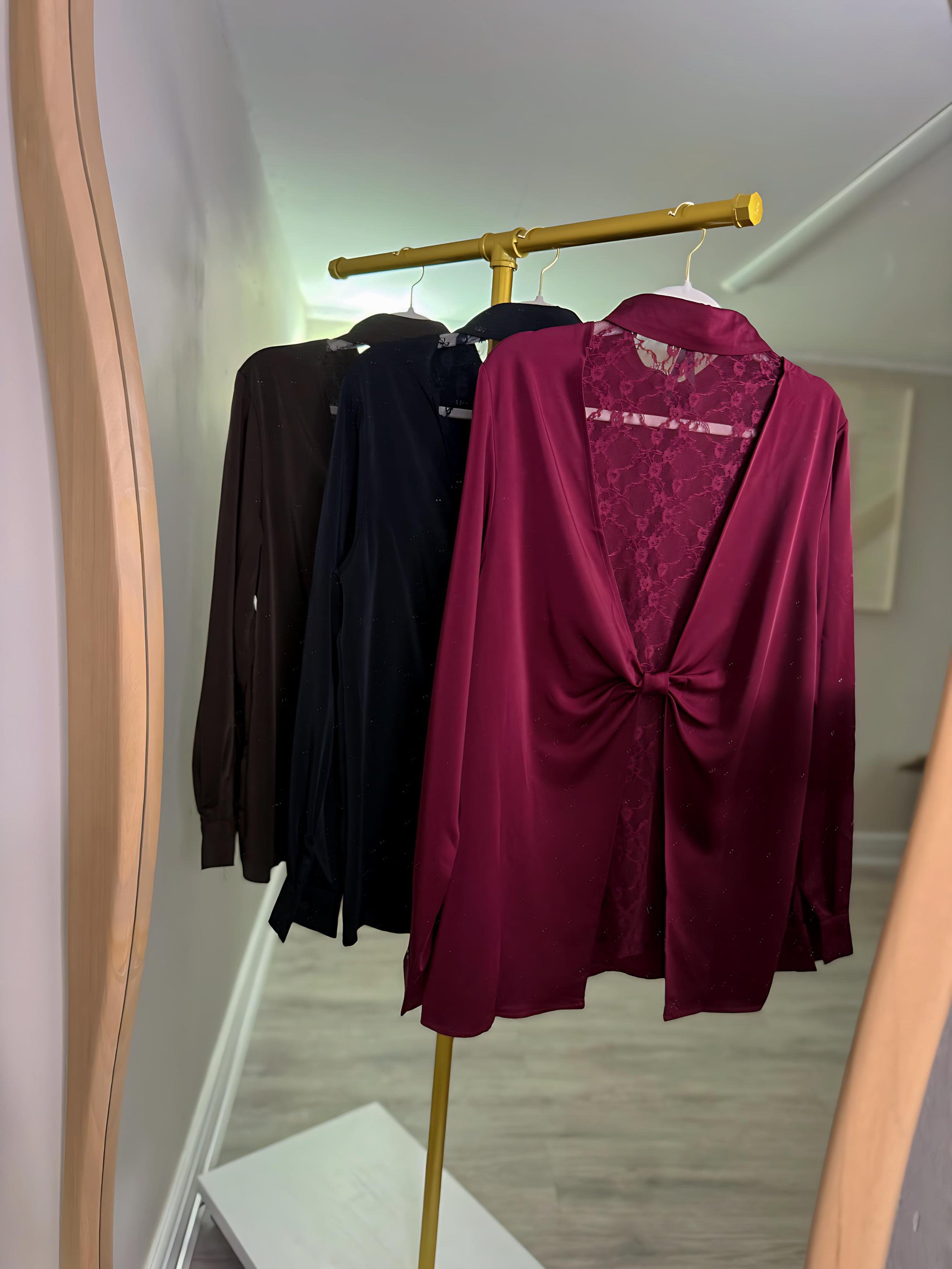 “Lois” Satin Shirt with Lace Back Detail