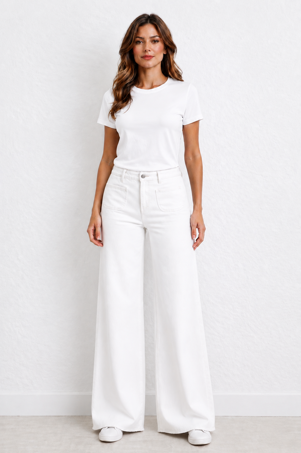 Toxik Wide Leg White Jeans – Women’s High Waist Patch Pocket Jeans (recommend to size down)