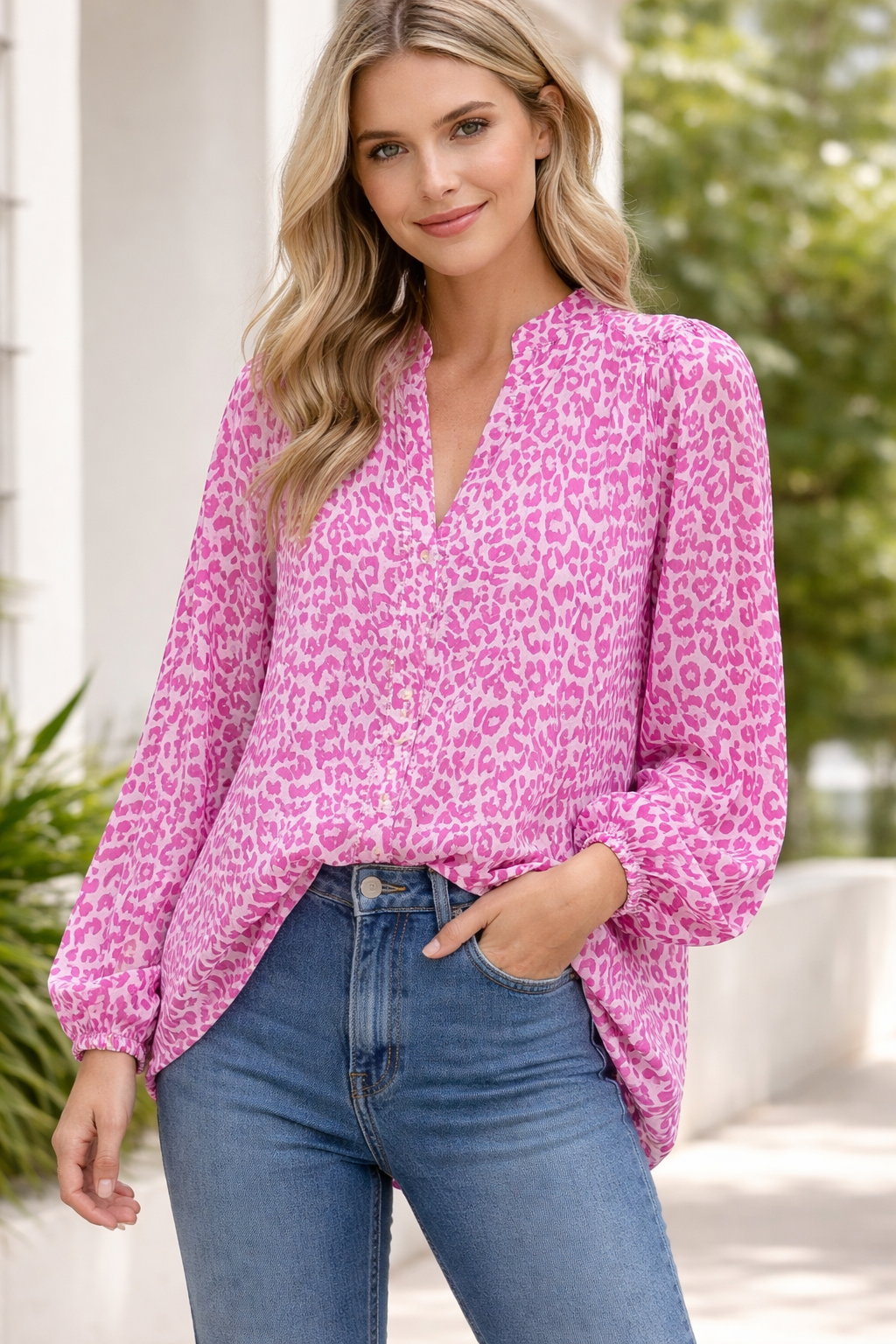 Fern - Cotton Animal Print Smock Top