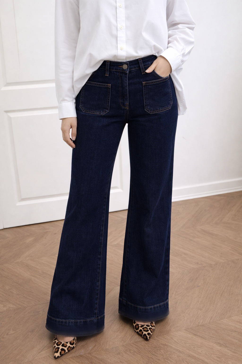 High-Rise Flared Indigo Jeans